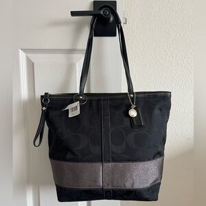 Coach Signature Metallic Stripe Large Tote